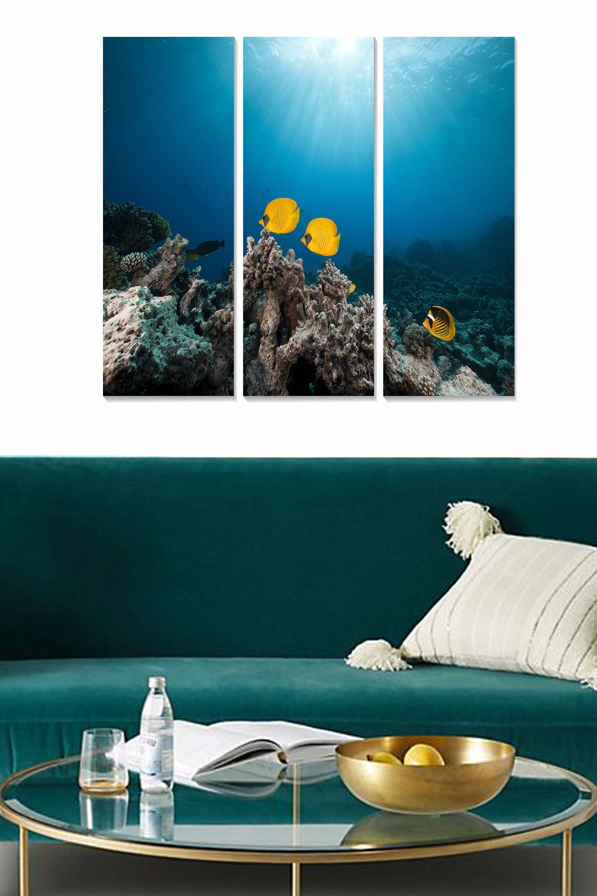 Drieluik decoratief schilderij Fabulosus zeebodem koralen en vissen MDF Multicolour 
