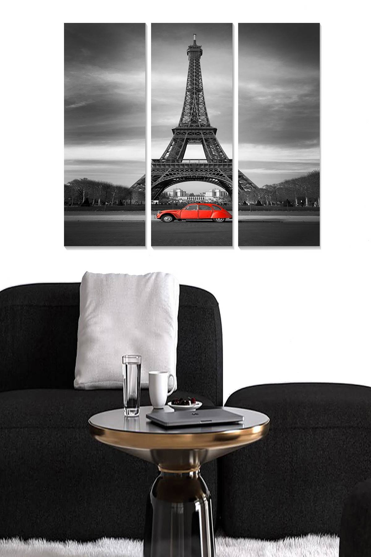 Triptyque Fabulosus L70xH50cm Motif La Tour Eiffel Gris et Rouge