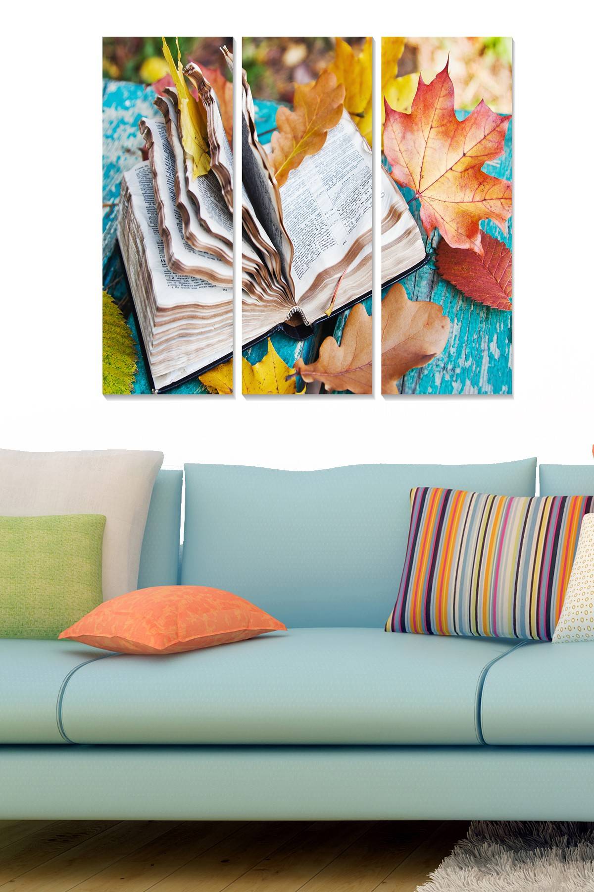 Drieluik decoratief schilderij Fabulosus boek en herfstbladeren MDF Multicolour 