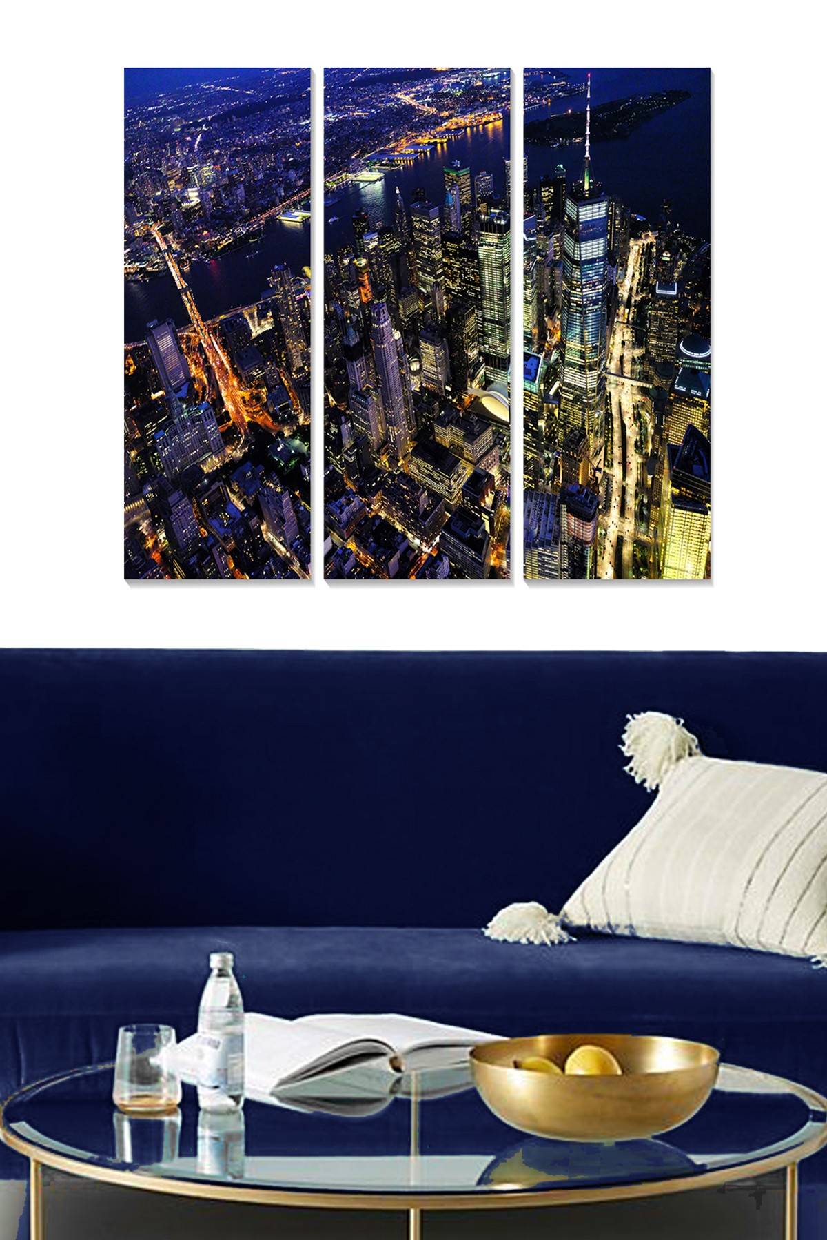 Trittico Fabulosus L70xH50cm Motivo New York di notte, vista aerea