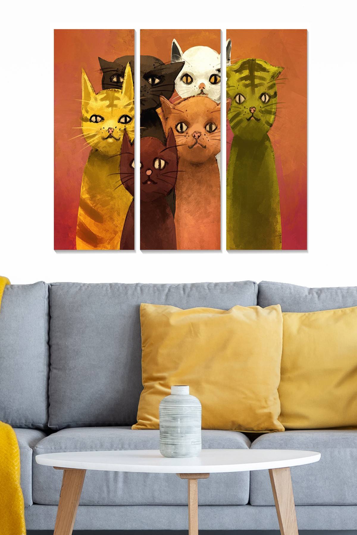 Drieluik decoratief schilderij Fabulosus funny cats MDF Multicolour