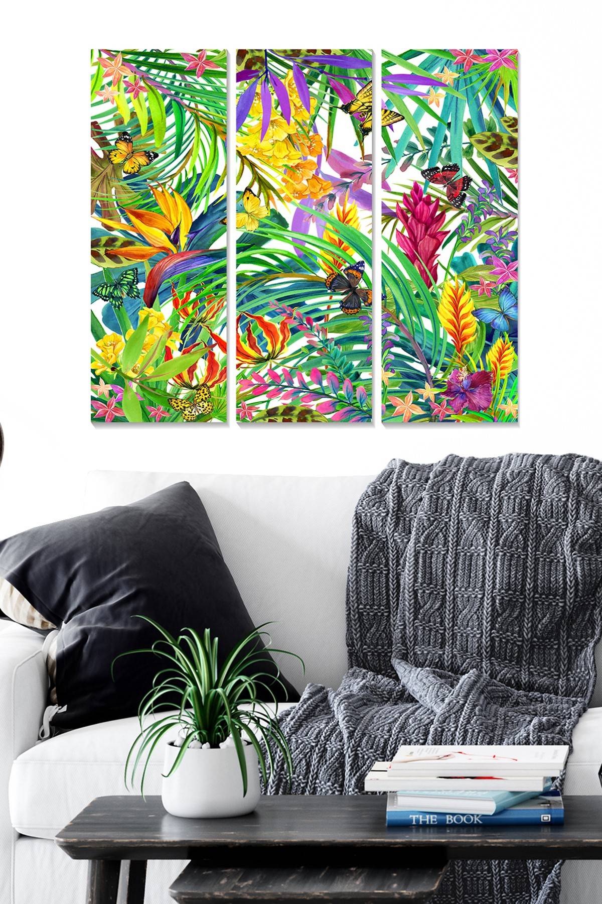 Triptyque Fabulosus L70xH50cm Motif Peinture jungle tropicale