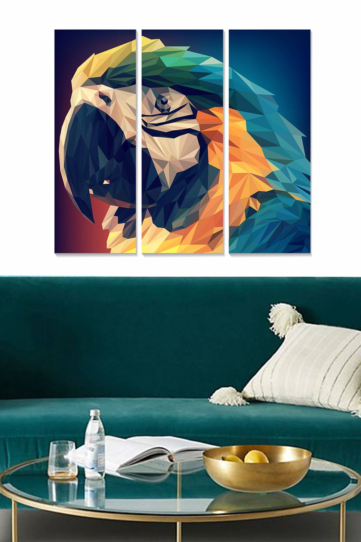 Triptychon Fabulosus B70xH50cm Papageienmotiv Polygonalmalerei Mehrfarbig