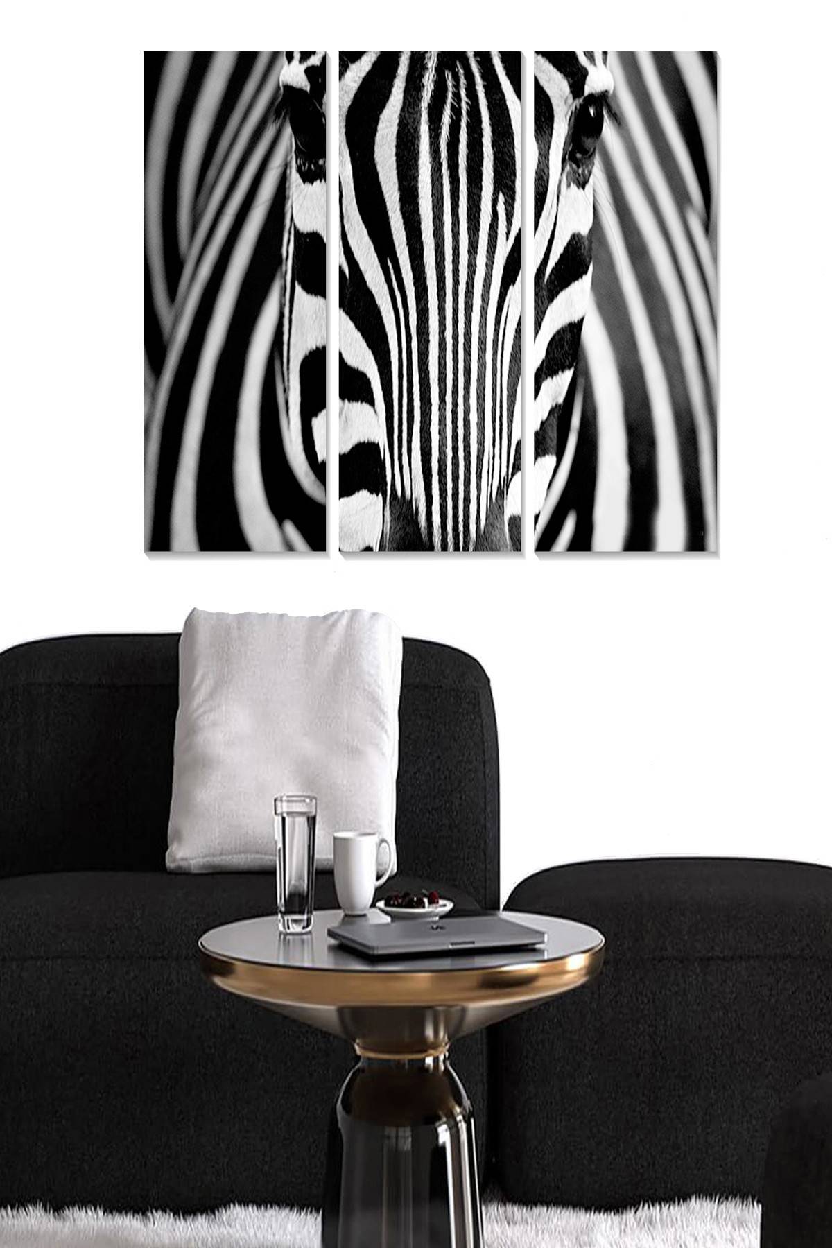 Trittico Fabulosus L70xH50cm Motivo effetto zebrato in bianco e nero