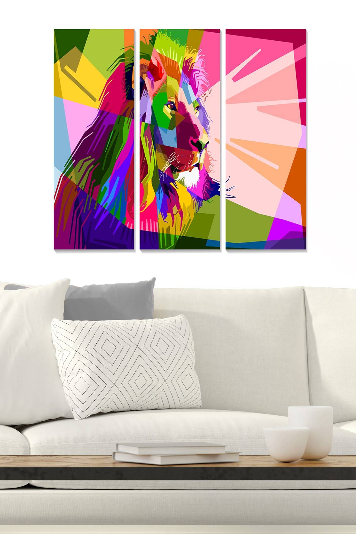 Drieluik decoratief schilderij Fabulosus koning van de savanne MDF Multicolour