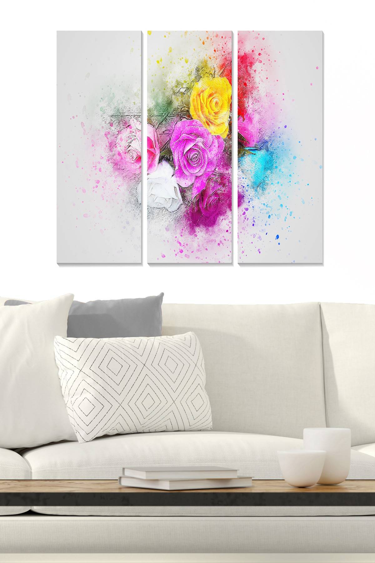 Drieluik decoratief schilderij Fabulosus gekleurde rozen MDF Multicolour