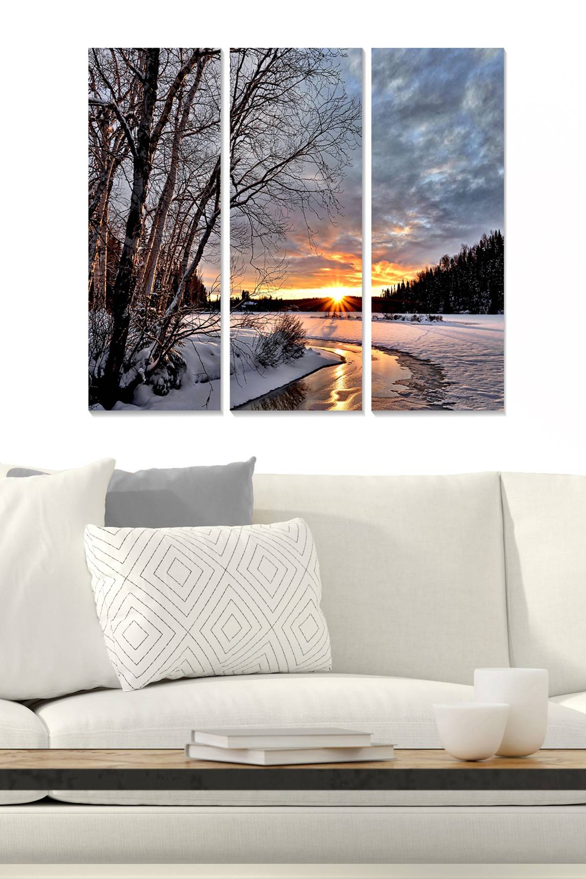 Triptychon Fabulosus B70xH50cm Motiv Winterszene Sonnenuntergang