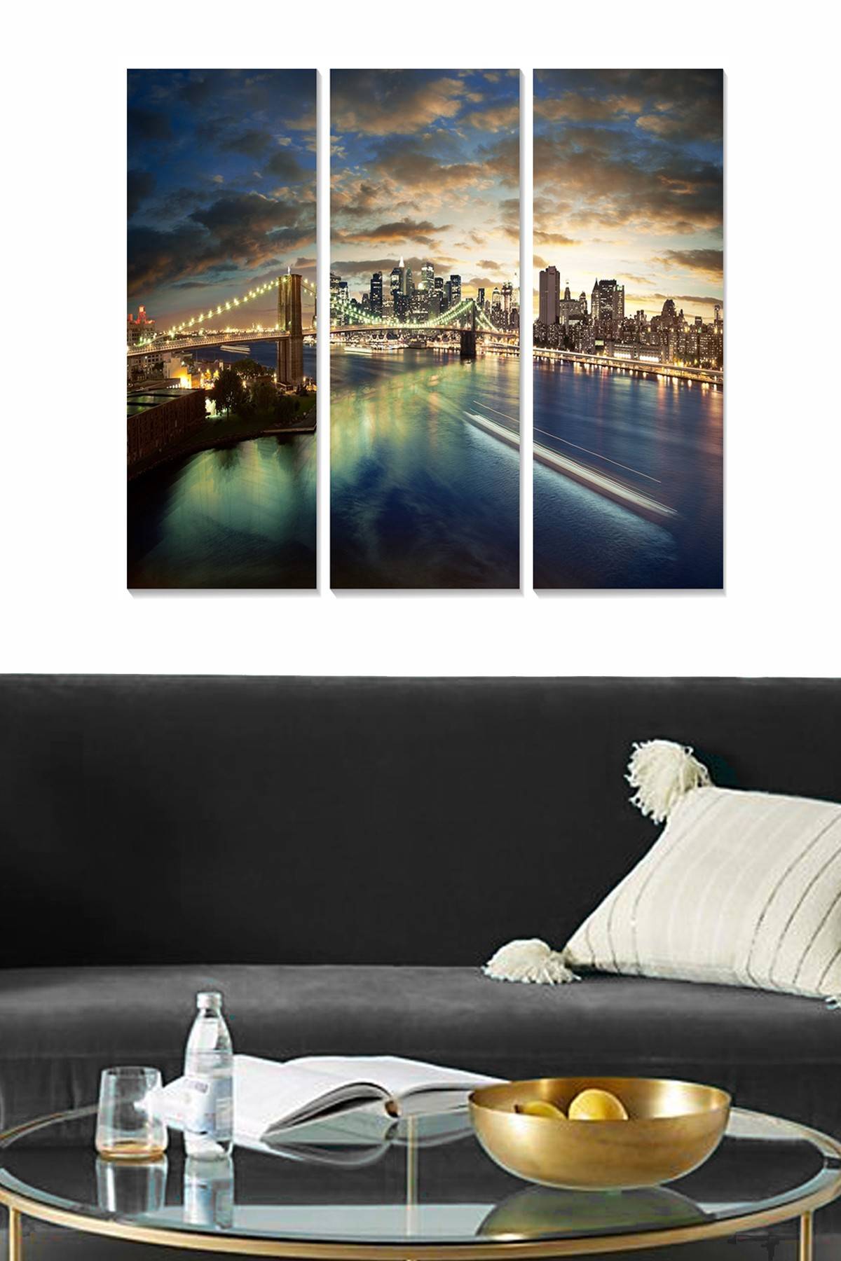 Triptychon Fabulosus B70xH50cm Szenisches Motiv Brooklyn Bridge by Night