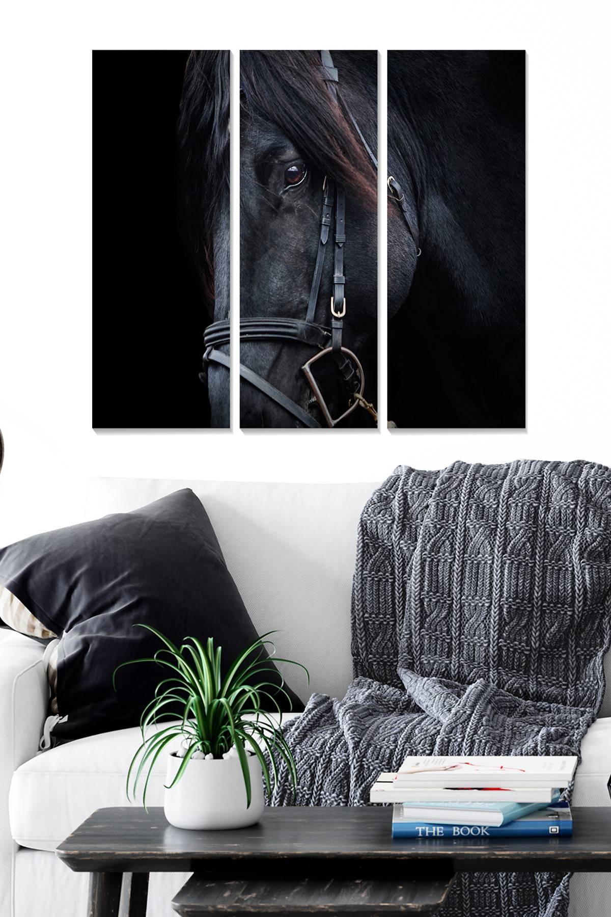 Drieluik decoratief schilderij Fabulosus zwart paardenhoofd MDF Multicolour 