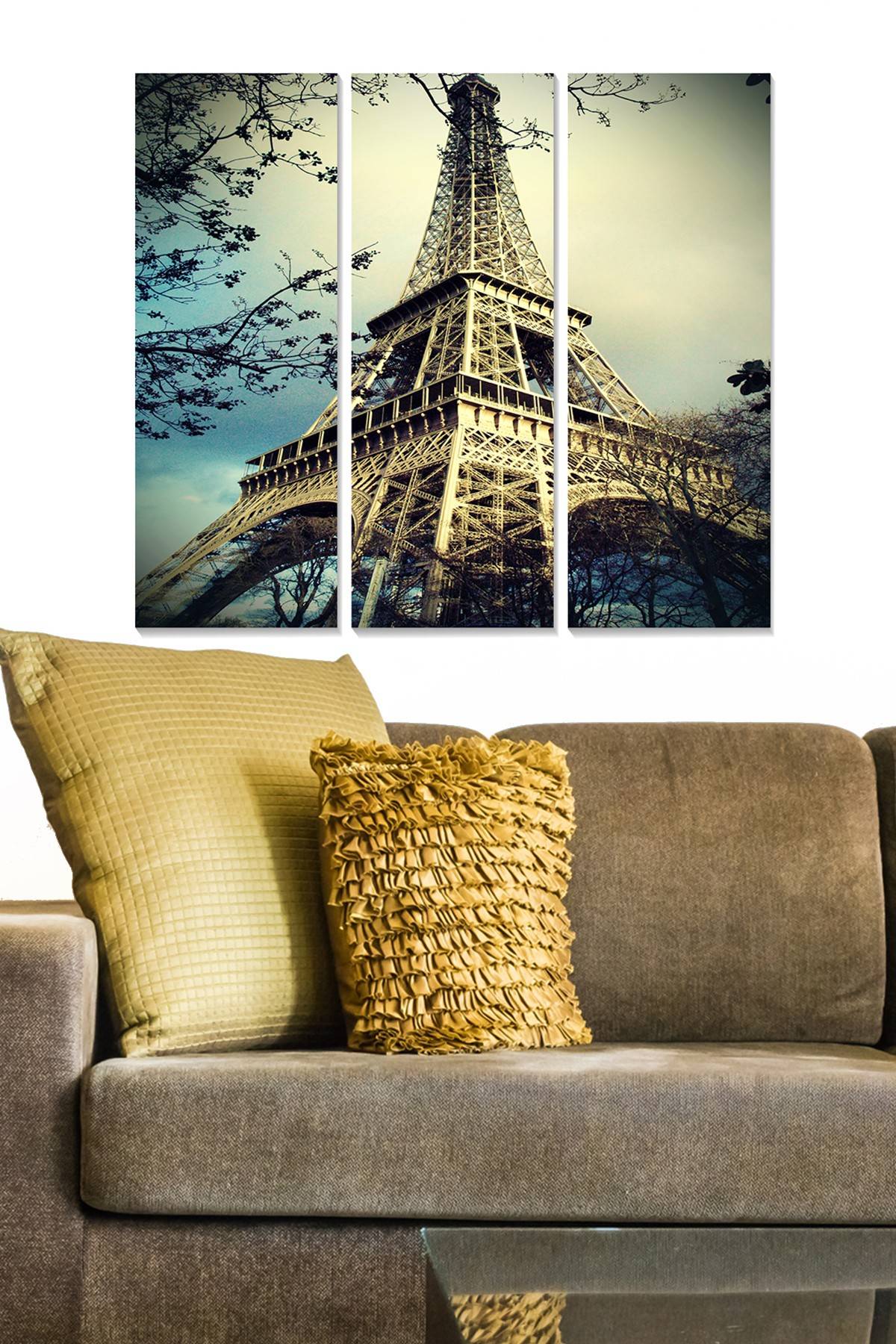 Cuadro decorativo tríptico Fabulosus Torre Eiffel ángulo bajo MDF Multicolor 