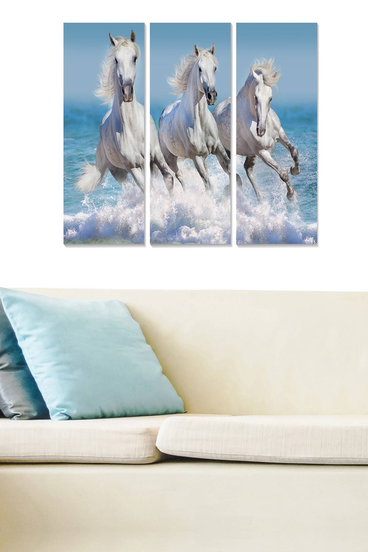 Cuadro decorativo tríptico Fabulosus tres caballos blancos MDF Multicolor 