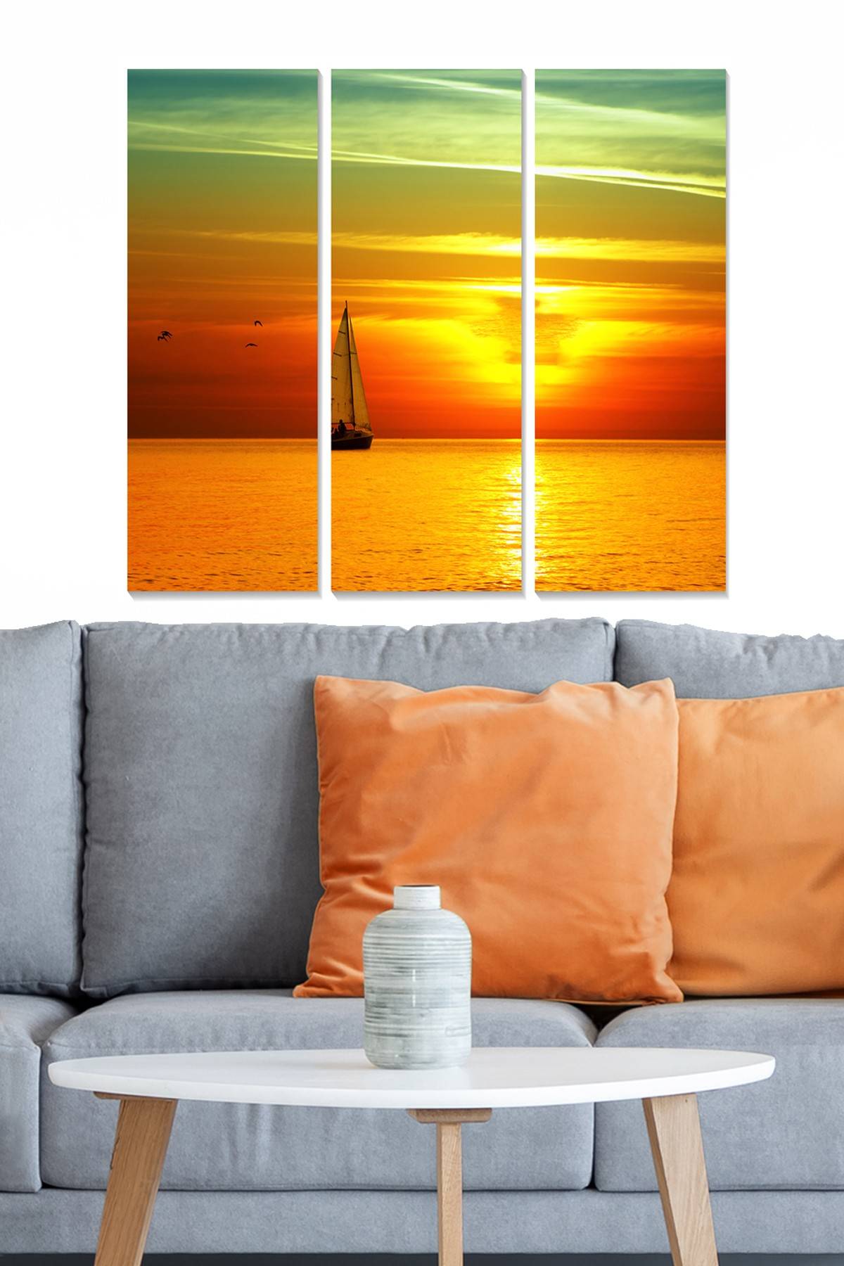 Drieluik decoratief schilderij Fabulosus zonsondergang op de zeilboot MDF Multicolour 