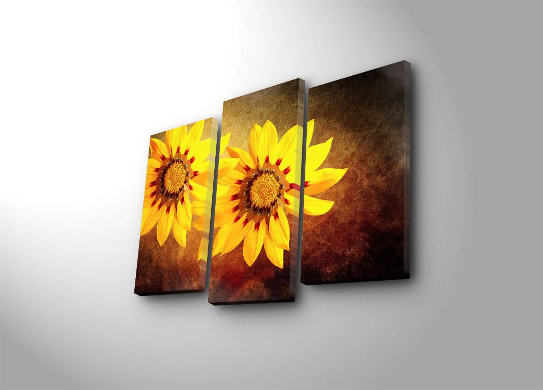 LED verlicht drieluik twee zonnebloemen Lucendi Suede canvas Hout Multicolour