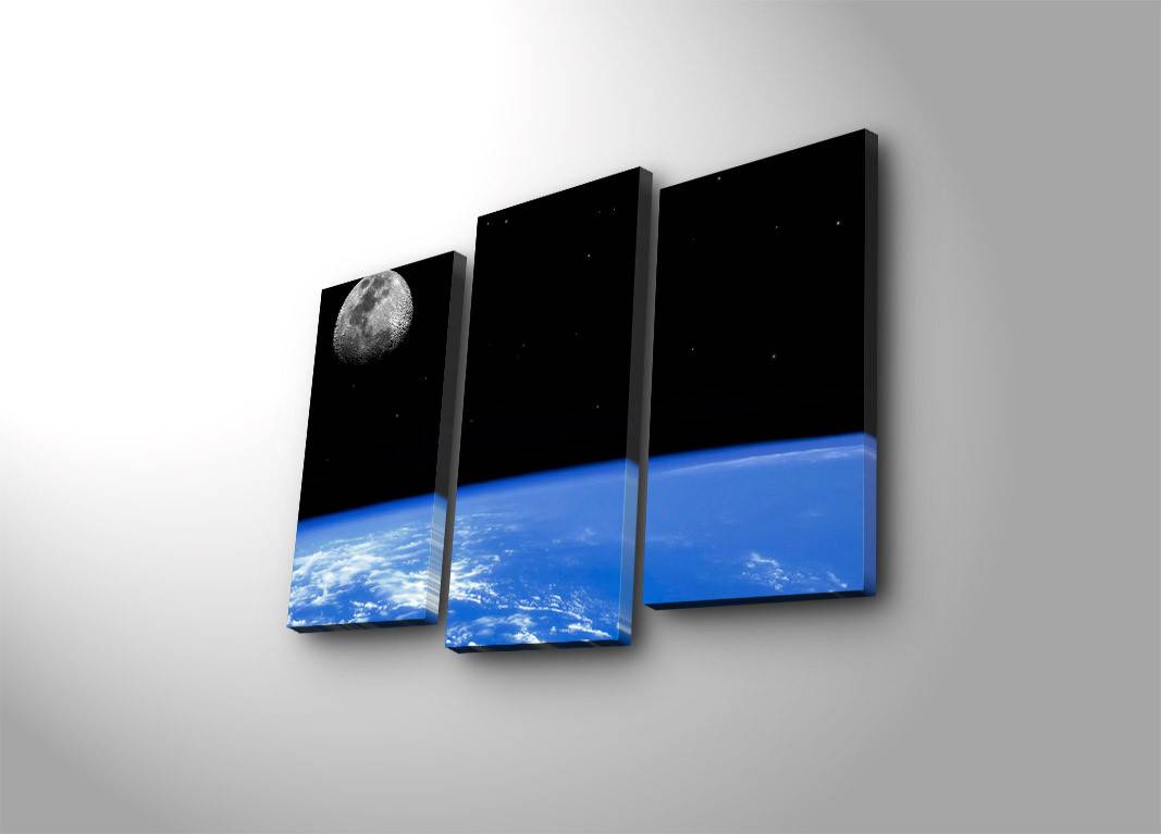 LED verlicht drieluik Maan & Aarde Lucendi Suede canvas Hout Veelkleurig