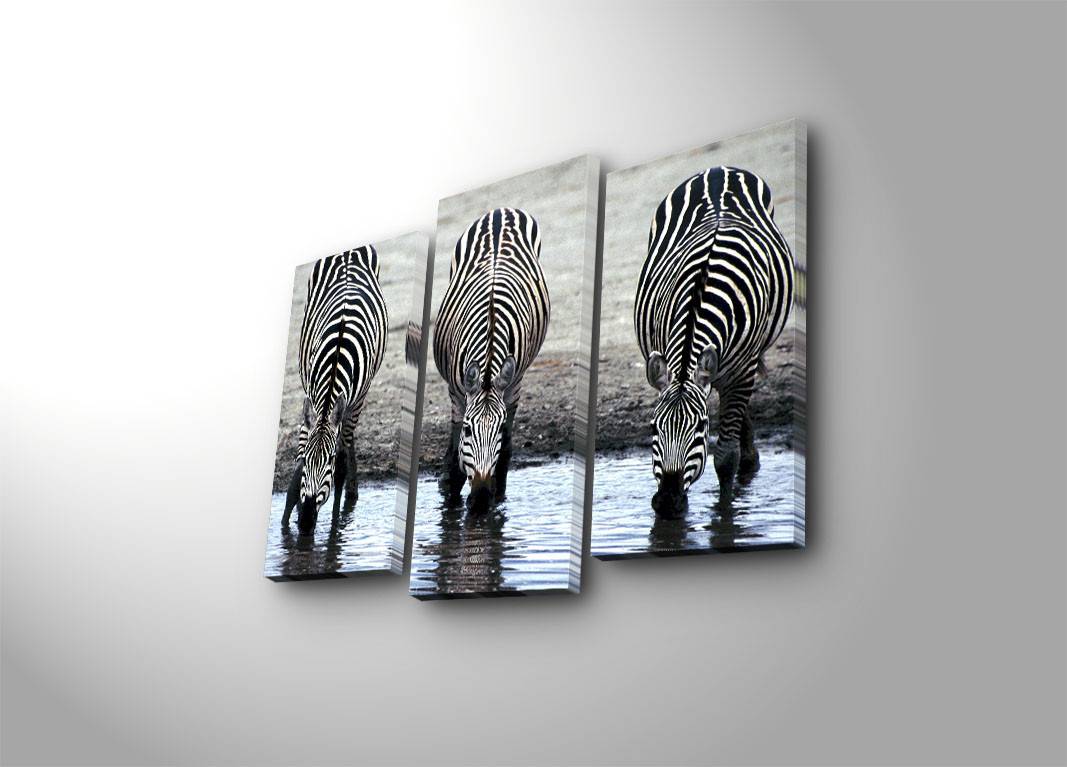 Drieluik met led-achtergrondverlichting Zebra's Lucendi Suède canvas Hout Multicolour