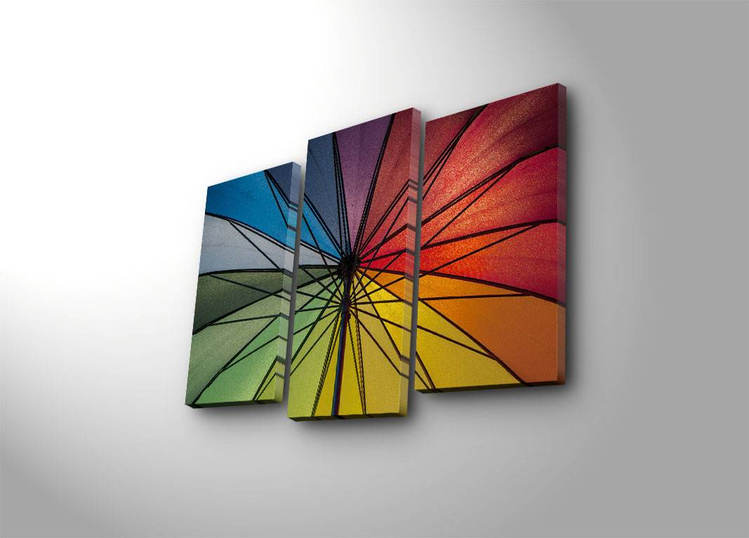 Drieluik backlit LED paraplu binnenaanzicht Lucendi Suede canvas Hout Multicolour