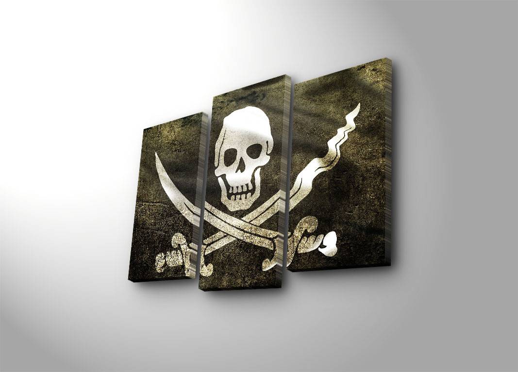 Drieluik piraat Lucendi Suède canvas Hout met led-achtergrondverlichting Multicolour