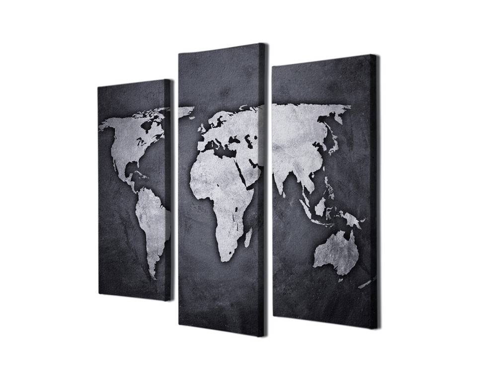 Drieluik Scaenicos zwart-wit wereldkaart canvas afdruk