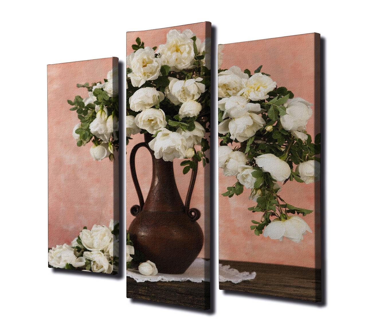 Set van 3 decoratieve schilderijen rozen in vaas Scaenicos Canvas Hout Multicolour