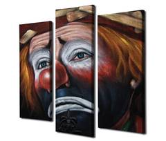 Triptychon dekorative Malerei Scaenicos Muster Portrait trauriger Clown