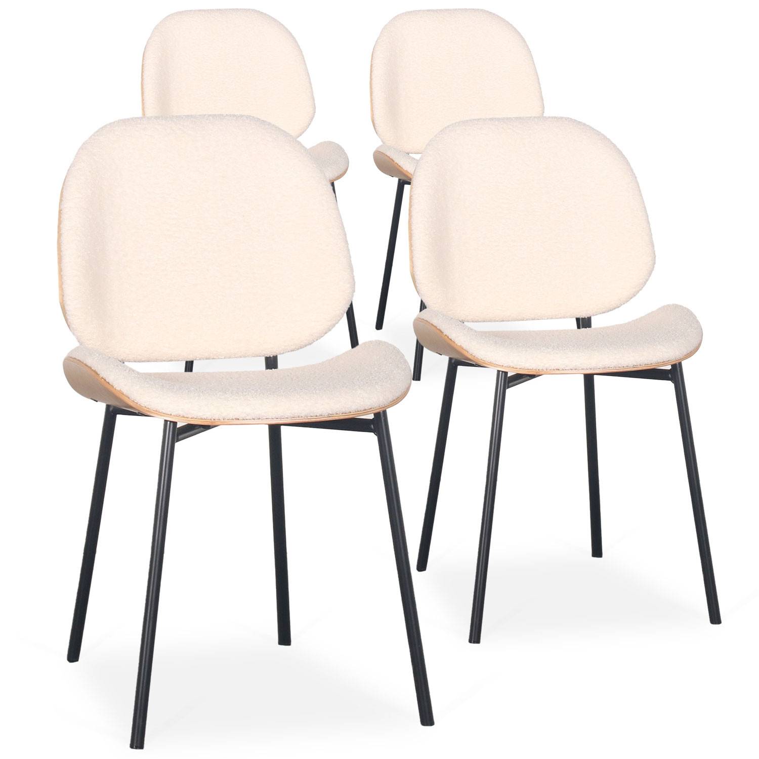 Set di 4 sedie Turner Tessuto riccio crema e legno chiaro