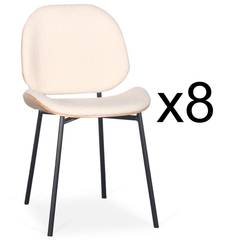 Set van 8 Turner stoelen Crème krullende stof en licht hout