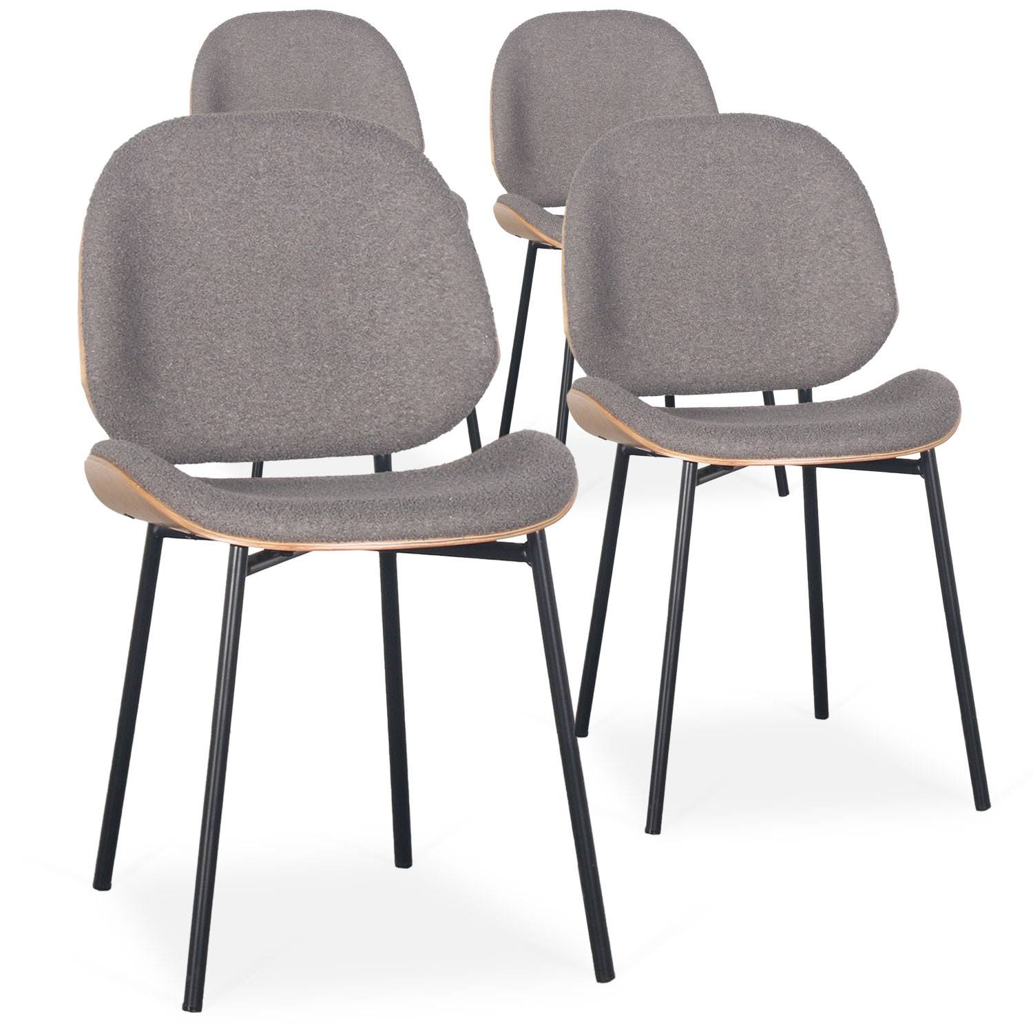Set di 4 sedie Turner Tessuto riccio grigio e legno chiaro