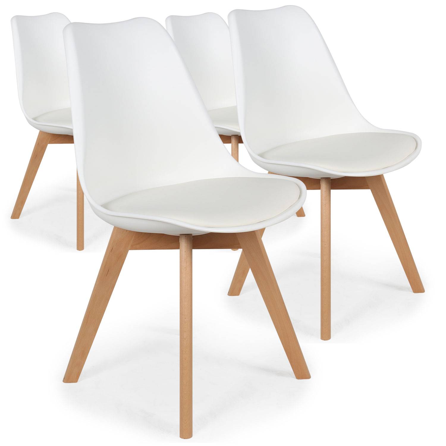 Ensemble 4 chaises de Salle à Manger Blanc avec Table de Cuisine Style  scandinave avec Pieds en Bois Massif
