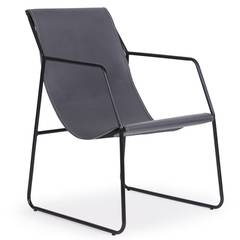 Ulysse fauteuil van zwart metaal en grijs imitatieleer