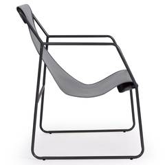Ulysse Sessel mit schwarzem Metall und Kunstleder Grau