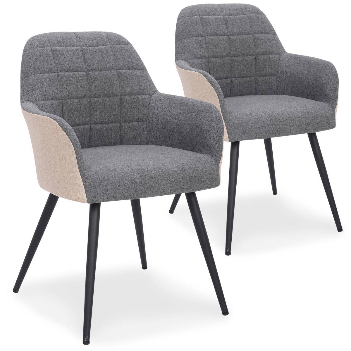 Set van 2 stoelen / fauteuils Unika grijs en beige stof