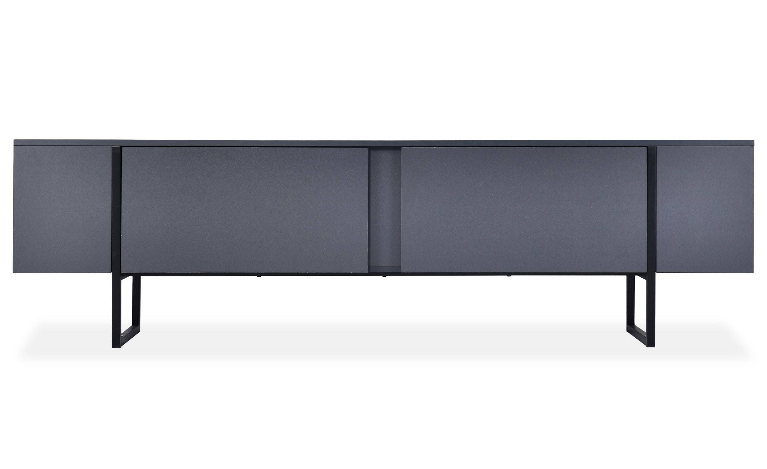 Modern TV-meubel met 2 Valmain deuren L180cm Donkergrijs en Zwart metaal