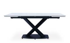 Table extensible moderne Valorane Céramique effet marbre blanc pieds Noir