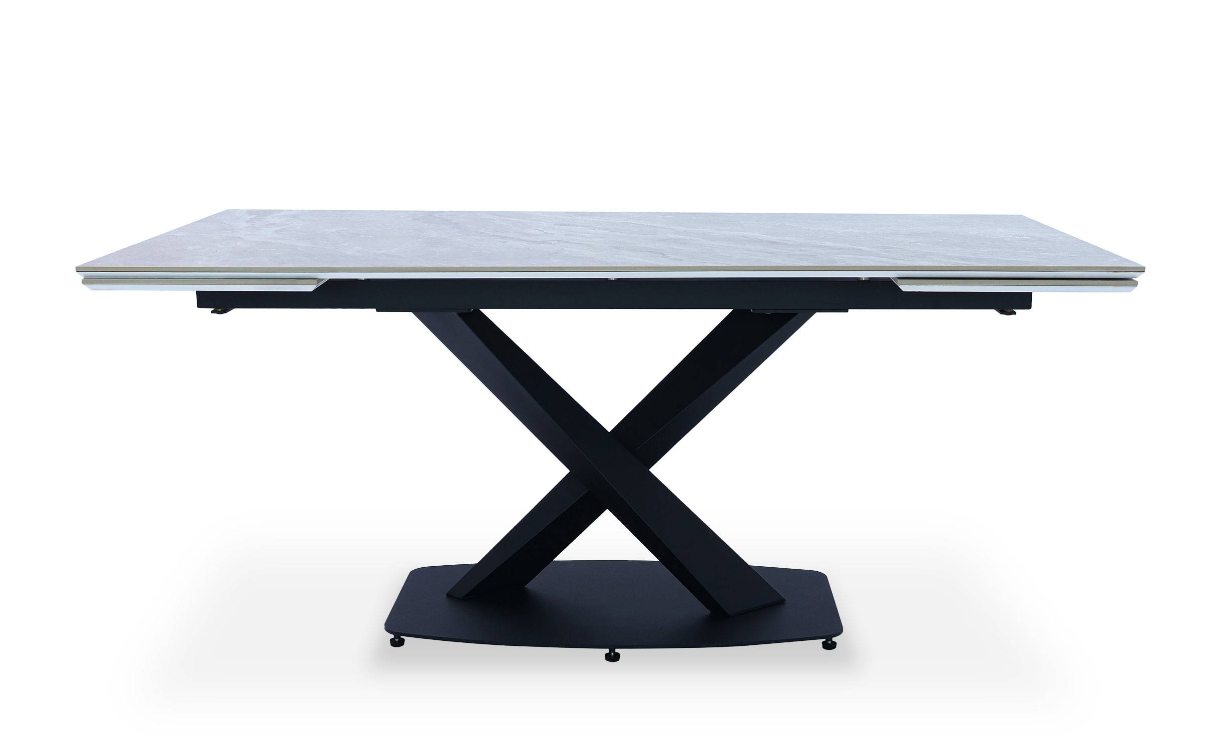 Table extensible moderne Valorane Céramique effet marbre gris pieds Noir