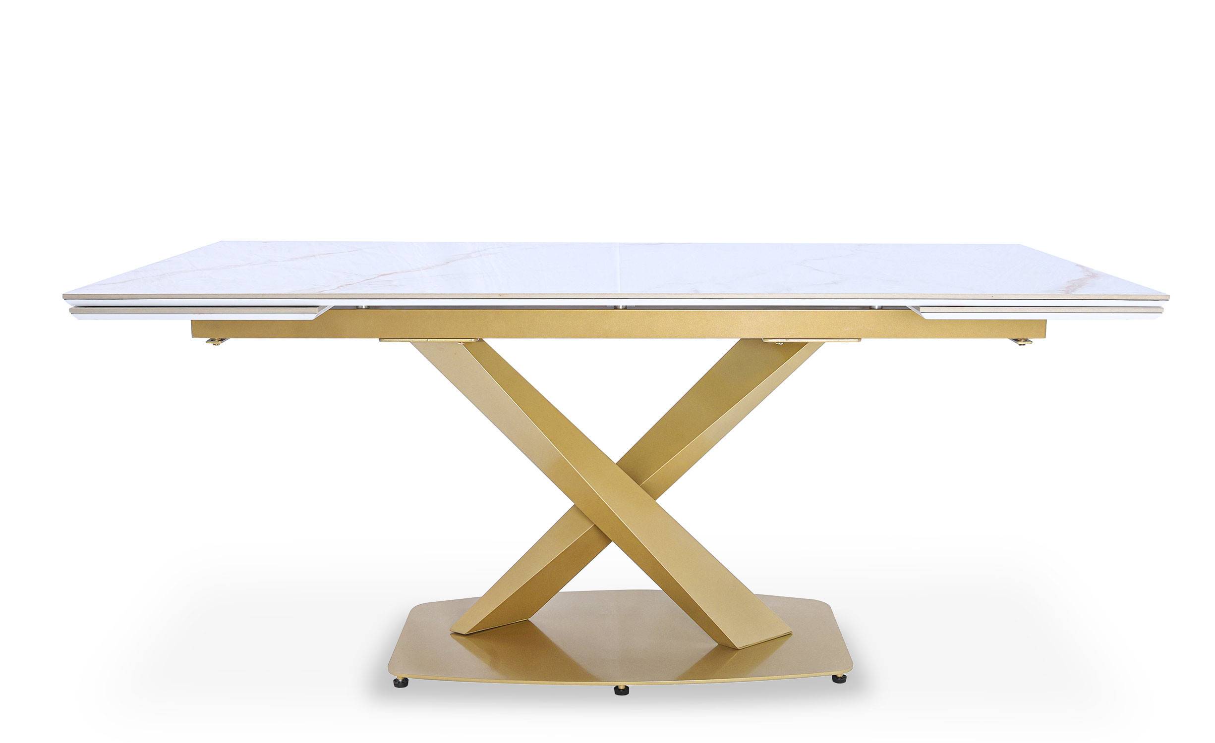 Tavolo moderno allungabile Valorane Ceramica effetto marmo bianco Gambe dorate