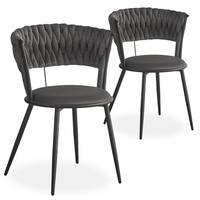 Set aus 2 Designstühlen mit abgerundeter Rückenlehne im Stil der Maschenware Varadian Velours grau und Metall schwarz