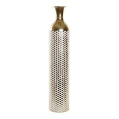 Design Vase Zolda D16xH79cm Metall Relief klein Rechteck Gold und Weiß