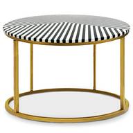 Vedasine ronde salontafel in kunstzinnige stijl Zwart/wit gestreept patroon en goudkleurig onderstel