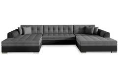 Sofá cama chaise longue Vento, PU negro y tela gris oscuro