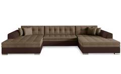 Sofá cama chaise longue Vento, PU marrón oscuro y tela marrón claro