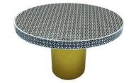 Arty stijl ronde tafel Ø100cm Viliana Zwart geometrisch patroon en goudkleurig onderstel