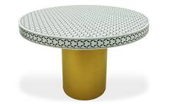 Table ronde style arty Ø100cm Viliana Motif géométrique blanc et pied Or