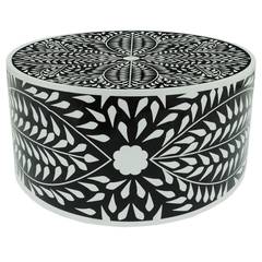 Table basse ronde style arty Ø66cm Viliana Motif floral noir et blanc
