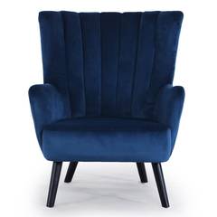 Scandinavische Vidal fauteuil in blauw fluweel