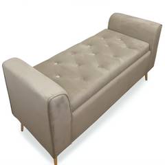 Banc coffre Winnie Velours Taupe Pieds Or