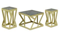 Set di 3 tavolini Zendaya in vetro fumé e metallo oro